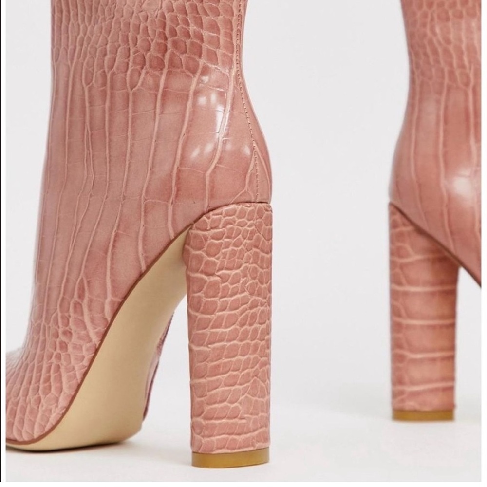 SIMMI pink Crocodile Embossed blocked Healed Calf Height Boots size 7 - Picture 3 of 14